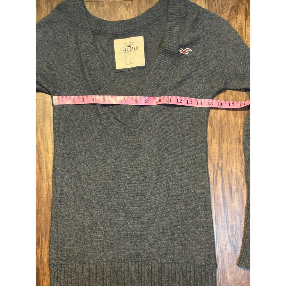 Hollister Y2K Gray knit Ribbed Trim V Neck Sweater Cotton Rabbit Hair 90s sz L - Picture 3 of 8